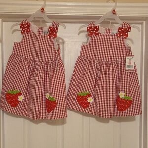 Charming Red Gingham Kids Set with Strawberry Appliqués